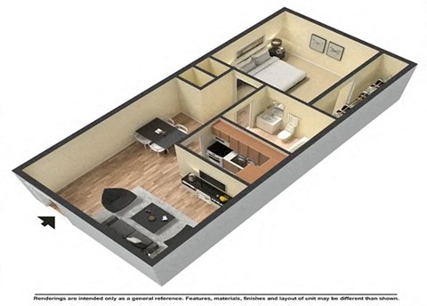 a floor plan for a small apartment with a bedroom and a living room